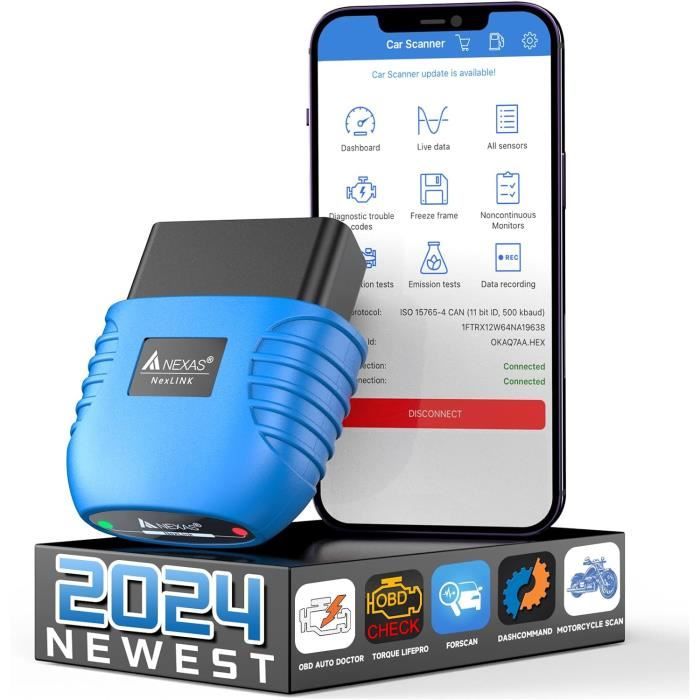 Nexlink OBD2 Bluetooth 5.0 pour Voiture et Moto OBD2 Appareil de Diagnostic Bluetooth OBD2 Adaptateur Bluetooth pour iOS et Anoi11