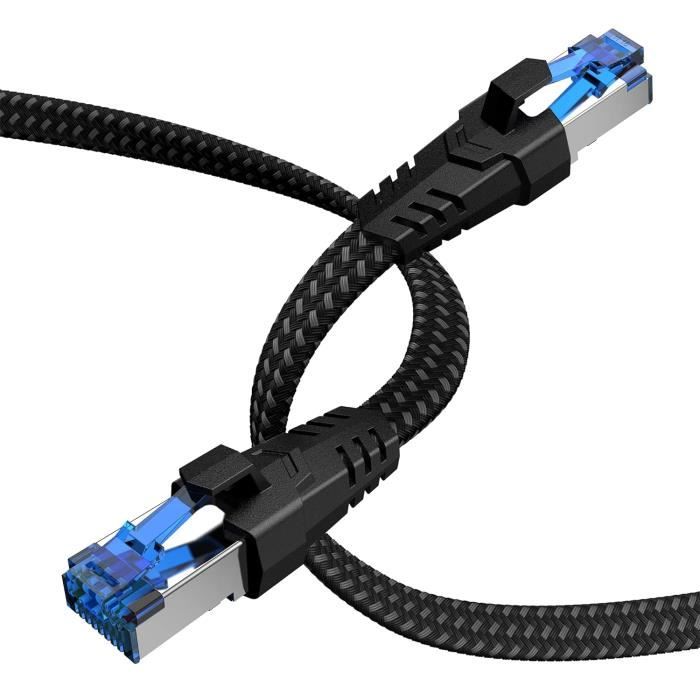 Câble Ethernet 20M Cat 8, Cable Internet Avec Connecteurs Rj45 Plaqués