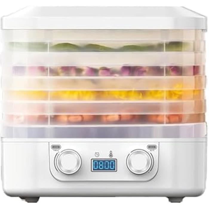 Déshydrateur à 6 étages En Acier Inoxydable Avec Régulateur De Tepérature, Inuteur LCD, 6 Bols Alientaires, 1 Bac D'égoutteent Et 1 Pince Alimentaire Fr Fr