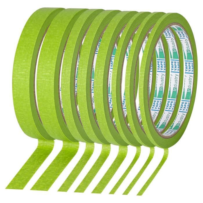 8 Rouleaux Ruban De Masquage Vert - 3/5/8/12mm X 20m Pour Bricolage & Déco