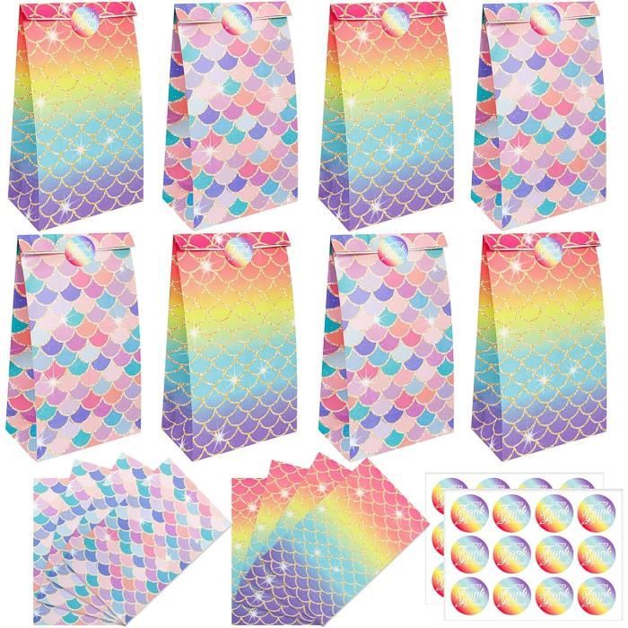 30 Pochettes Cadeaux En Papier Kraft + 36 Autocollants - 24x13x8 Cm, Arc-en-ciel, Pour Anniversaire, Noël, Mariage