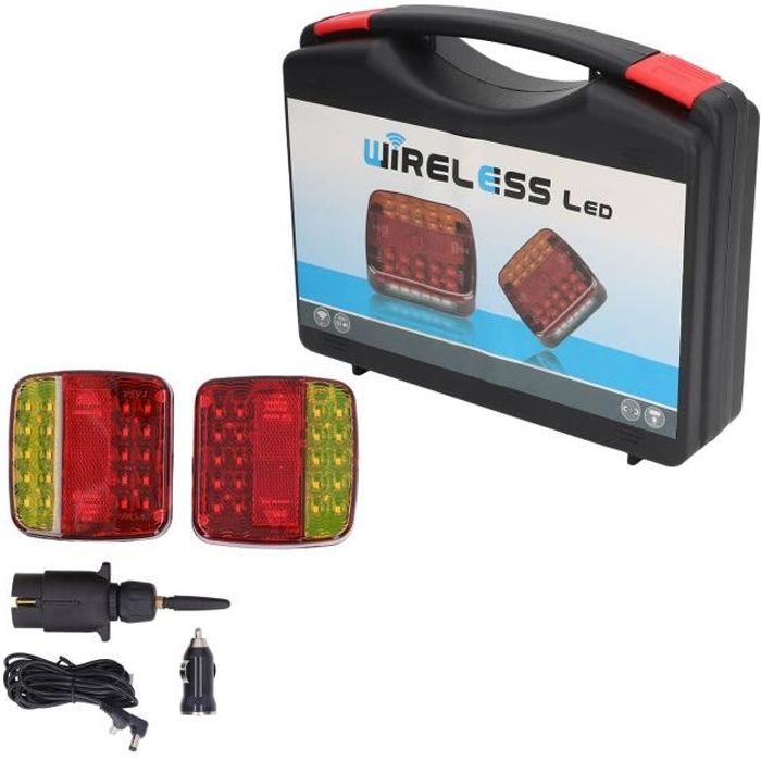 LOR - Kit de feux de remorque sans fil Kit de feux de remorque carrés sans fil IP65 étanche feux de piste magnétiques rouge,DC5V,ABS