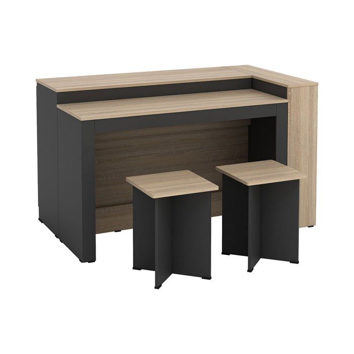 Ensemble îlot central de cuisine + 2 tabourets - Noir et naturel clair - NUSICE