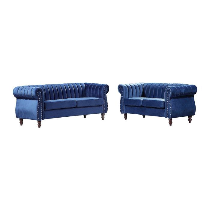 Canapés chesterfield 3 places et 2 places en velours bleu roi TRUMBO