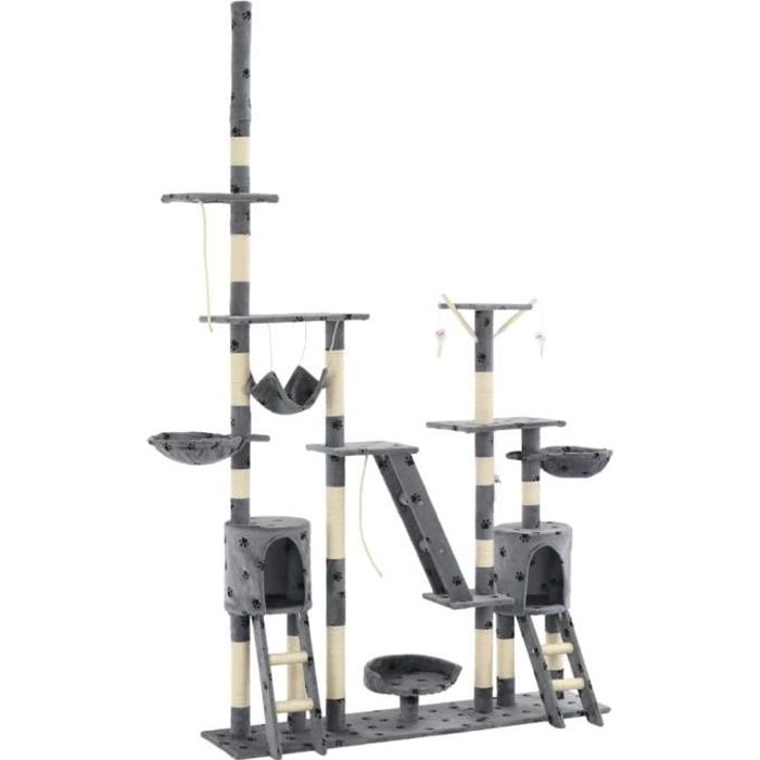 vidaXL Arbre à chat et griffoirs 230-250 cm Empreintes de pattes Gris