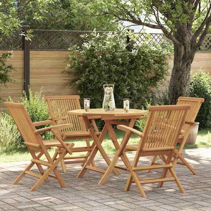 vidaXL Salon de Jardin 5 pcs Ensemble de Salle à Manger Table et Chaises à Dîner Mobilier de Repas Extérieur Patio Bois de 3059582