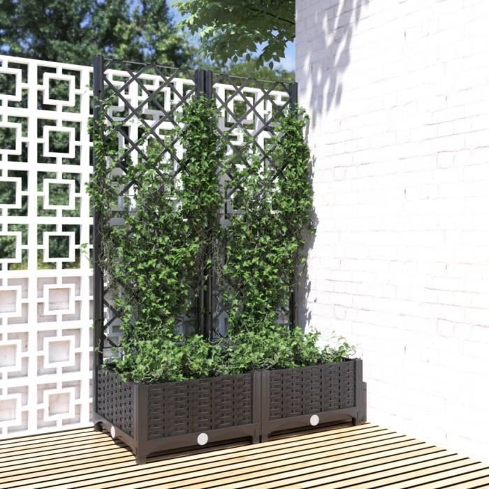 vidaXL Jardinière avec treillis Noir 80x40x1215 cm PP