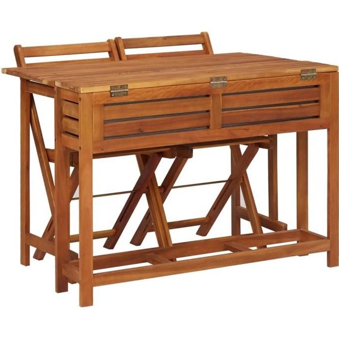 (45910) Table de balcon avec 2 chaises de bistro Bois dacacia massif LIS