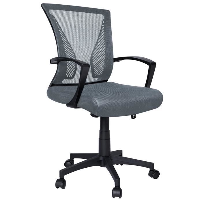 fauteuil de bureau ergonomique vounot - gris - toile respirant - hauteur réglable - a roulettes