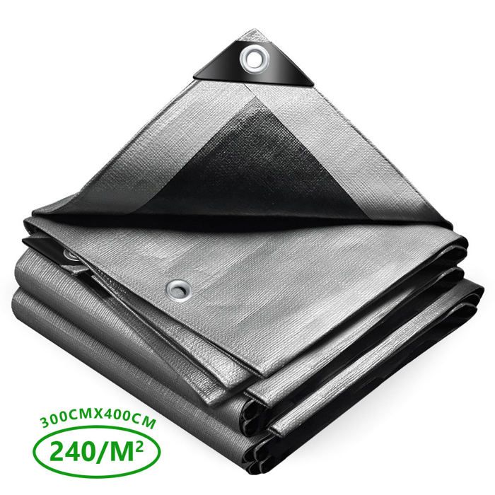 Bâche De Couverture Jardin 3x4 M – Imperméable PE 180g/m², Grise, œillets Alu