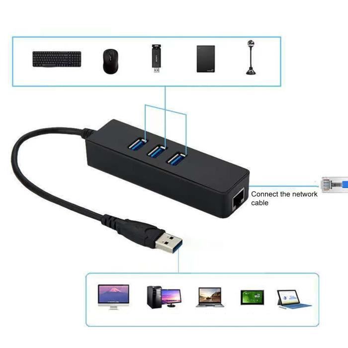 UGREEN Hub USB 3.0 Ethernet Adaptateur RJ45 Réseau Gigabit 1000 Mbps