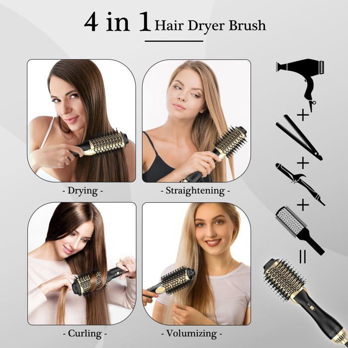 Brosse Soufflante FOCALA - 1000W - 3 Vitesses - Noir Et Or - Séche-cheveux Et Coiffeur