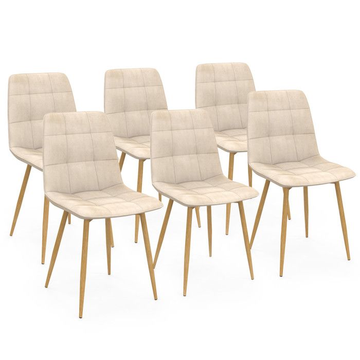 6 Chaises MILA Velours Beige – Pour Salle à Manger – Design Moderne Et Confortable – Neuf