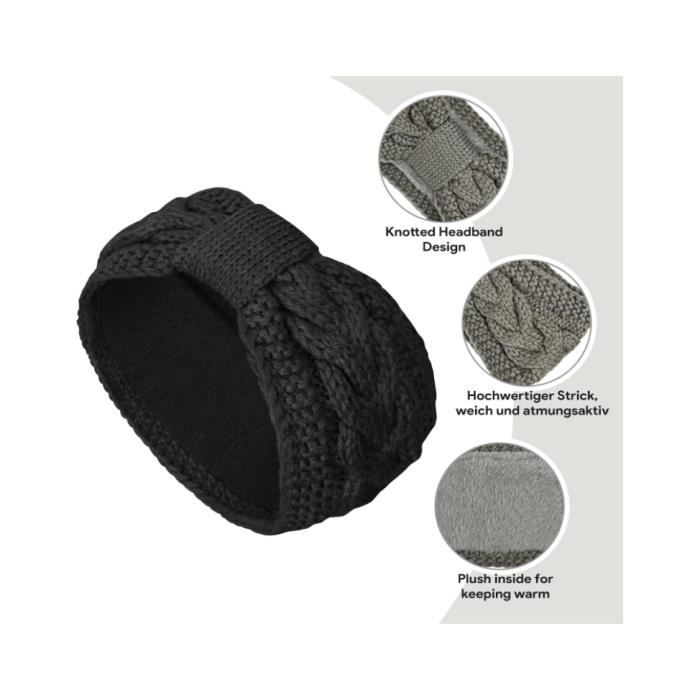 Bandeau Cache-oreilles Femme Hiver - 2 Pièces En Laine Acrylique Doublure Polaire, Pour Sport, Ski, Course