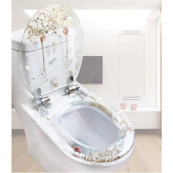 Abattant WC avec Coquilles Et Fleurs SéchéesSiège De Toilette Resine  Descente Progressive Cuvette des Toilette Charnières Robustes - Cdiscount  Bricolage