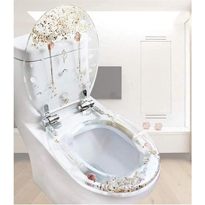 Abattant WC en Résine avec Mécanisme De Fermeture en Douceur, Charnières en  Acier Inoxydable, avec Motif Étoile De Mer Et Coquillage, Lunette WC avec