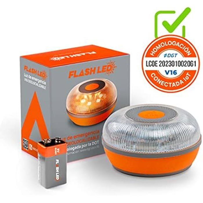 MAGIC SELECT Lumière D'urgence V16 Pour Signalisation Routière De Voitures Et Motos. Flash Jaune Avec Éclairage Automatique, Base Magnétique Et Batterie Rechargeable. Sans Géolocalisation GPS