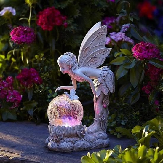 Statue de jardin avec lumières LED solaires, ornement en résine d'ange  agenouillé pour l'extérieur - Cdiscount Jardin