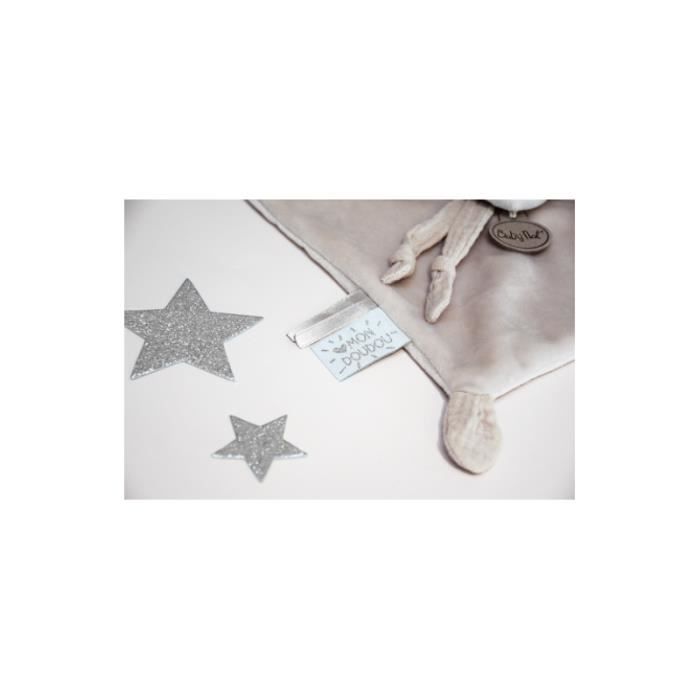 BABY NAT' Doudou Attache-Sucette Lapin POUPI Gris/Beige - Ultra Doux, Compagnon Câlin Pour Bébé Dès 1 An