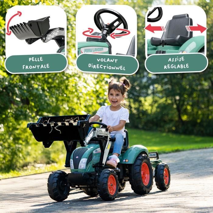 Falk tracteur à pédales 2065N Kubota rétrochargeur avec pelle avant et remorque avec pelle rotative - Tracteurs à pédales Falk tracteur à pédales 2065N Kubota rétrochargeur avec pelle avant et remorque avec pelle rotative - Tracteurs à pédales