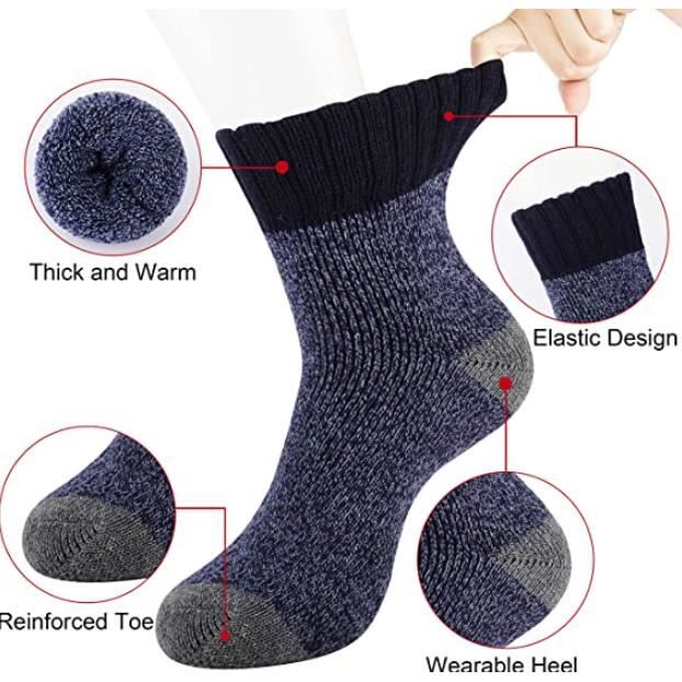 Chaussettes Homme Hiver en Laine Thermique Gris Taille 43 46