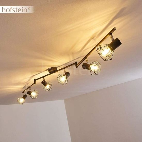 6 spots rotatifs projetant un effet luminueux au plafond compatible ampoules LED pour 6 ampoules E14 max idéal pour un salon ou une sale à manger 40 Watt Plafonnier Gullspang en métal anthracite 
