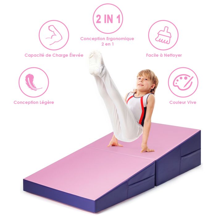 Tapis De Gym Pliable GOPLUS - 180x60x5 Cm - Épais Et Confort - Poignée Et Fermeture Auto-agrippante
