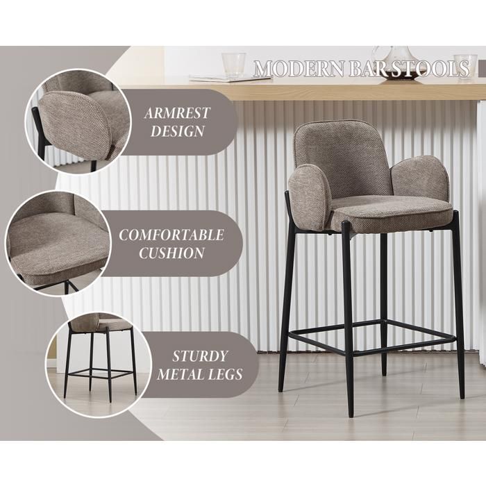 Wahson Tabouret de Bar Lot de 2 Tabouret Bar, Chaise Haute de Bar avec Repose-pieds Métal pour Comptoir et Cuisine, Chenille, Kaki - Ameublement Wahson Tabouret de Bar Lot de 2 Tabouret Bar, Chaise Haute de Bar avec Repose-pieds Métal pour Comptoir et Cuisine, Chenille, Kaki - Ameublement