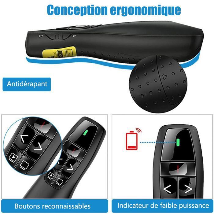 Présentateur PowerPoint Rechargeable Avec Pointeur Laser - Télécommande Sans Fil 2.4GHz Pour Diaporamas Sur PC/Mac