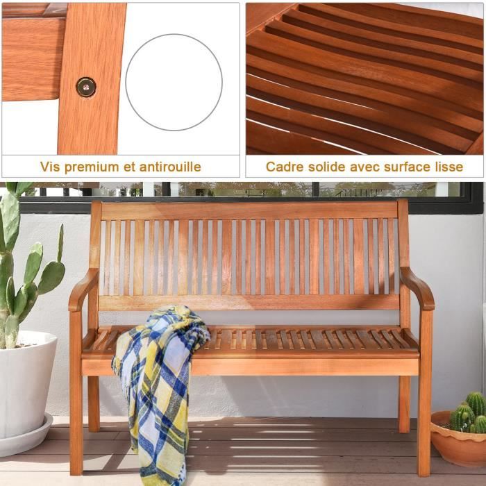 Banc de Jardin en HDPE 2 Places avec Accoudoir Dossier Siège à Latte