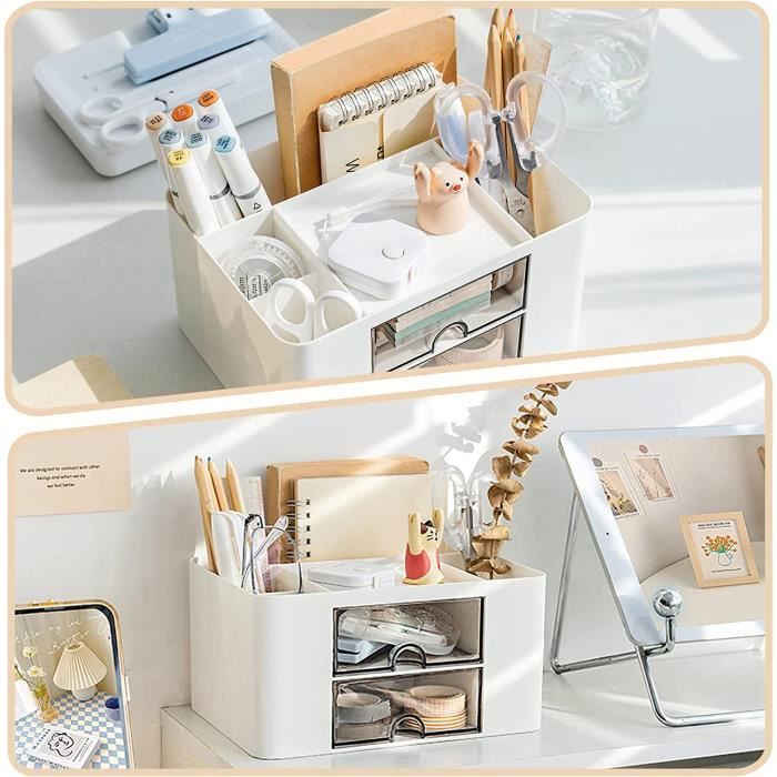 Organisateur De Bureau MXTIMWAN 5 Compartiments + 2 Tiroirs - Rangement Stylos Et Maquillage