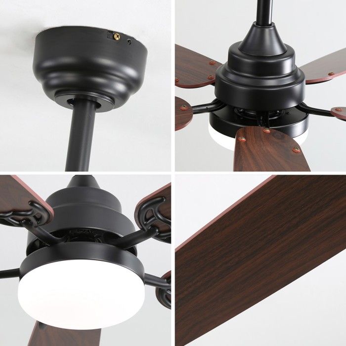 Ventilateur De Plafond JR BRO 132 Cm Avec Lumière LED - Moteur DC Silencieux, 6 Vitesses, 3 Couleurs De Lumière Réglable, Finition Noire, Télécommande Pour Chambre Et Salon