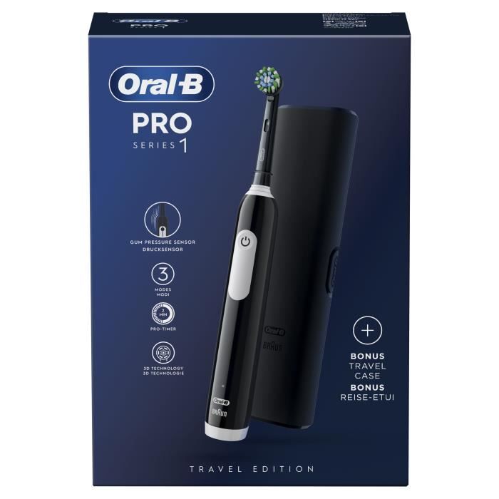 Brosse à dent électrique - ORAL-B - Pro 1 - Noire - Capteur de pression 360  - Autonomie 7 jours