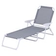 Bain de soleil pliable - transat inclinable 4 positions - chaise longue grand confort avec accoudoirs - métal époxy textilène - dim.-0