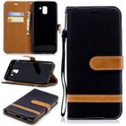 APRILLY Coque Samsung Galaxy J6 2018, Denim Pochette Protection Housse Antichoc Etui Samsung Galaxy J6 (5.6") - Noir