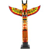 Grand totem indien multicolore 100cm en bois massif avec figurine aigle Multicolore