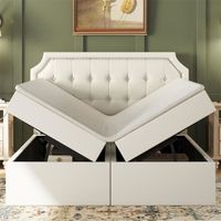 Lit coffre 140x200cm, ouverture des 2 côtés, lit capitonné avec sommier à lattes, tête de lit, blanc