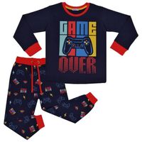 Enfants Game Over Imprimer Rouge Pyjama Régler Contraste Couleur PJS Assorti Top Bottom Loungewear Pour Filles Et Garçons 2-13 Ans