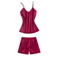 Caraco de nuit et short satin rouge S pyjama nuisette lingerie de nuit femme sexy