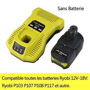 CHARGEUR MACHINE OUTIL 12V-18V Chargeur de Batterie de Rechange pour Ryobi  P103 P107 P108 P117 Batterie Rechargeable - Prise EU