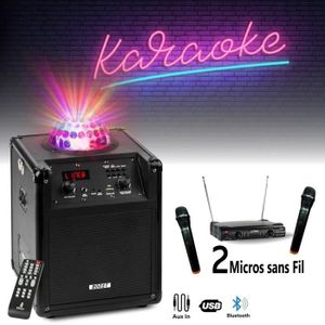 Moukey Chanter Karaoké, Double Woofer PA Système pour la Fête, Haut-Parleur  Bluetooth Portable avec Microphone Sans Fil, Lumières Disco 