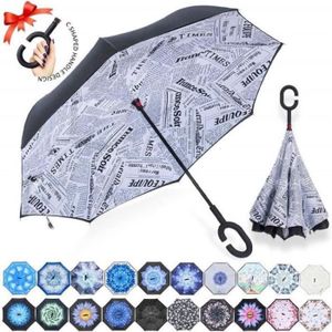 PARAPLUIE Parapluie Inversé Innovant Anti-UV Double Couche Coupe-Vent Mains Libres poignée en Forme C pour Voyage et Voiture