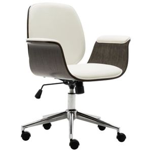 CHAISE DE BUREAU Chaise de bureau - VIDAXL - Blanc - Bois courbé et similicuir - A roulettes - Réglable en hauteur