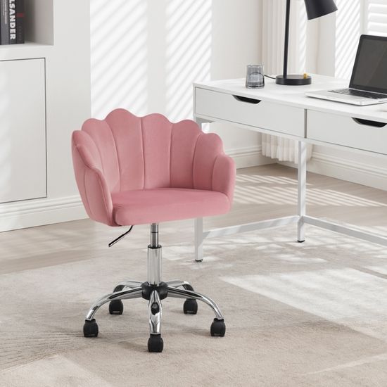 Chaise De Salon En Velours Rose - Dossier Rond, Pieds Dorés - Design Moderne - Neuf