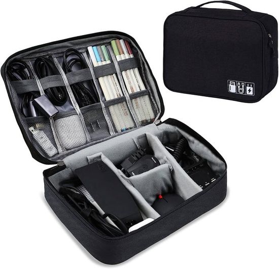 Sac De Rangement Universel Pour Câbles Et Accessoires électroniques - 36x24.5 Cm - 2 Couches, étanche - Pour Tablette, Disque Dur, Chargeurs, Câbles USB
