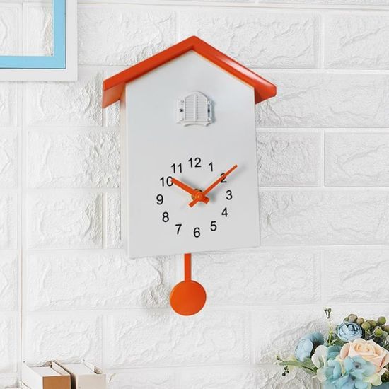 Horloge à Coucou Minimaliste - Carillon Musical - Alimentation Piles - Décoration Murale Verte 25x20cm