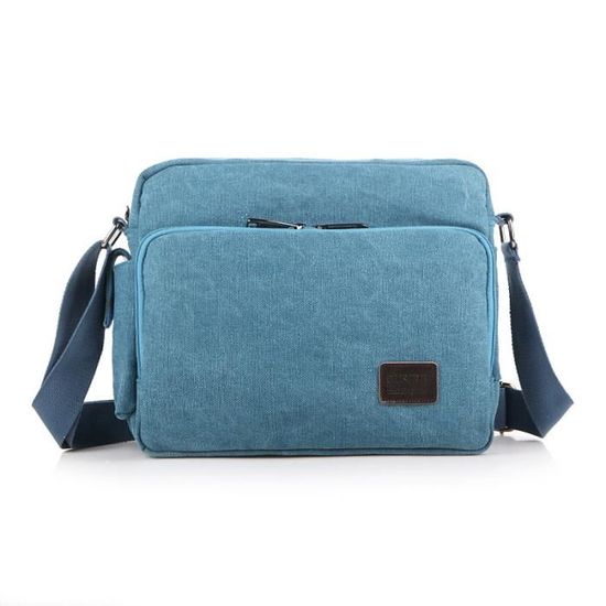 Sac à bandoulière rétro en toile pour homme, sacoche décontractée pour ordinateur portable de 13,3 à 15,6 pouces, bleu