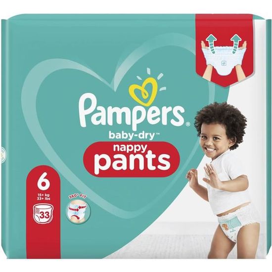 PAMPERS Baby-dry pants couches-culottes taille 6 (15kg+) 33 couches pas  cher 