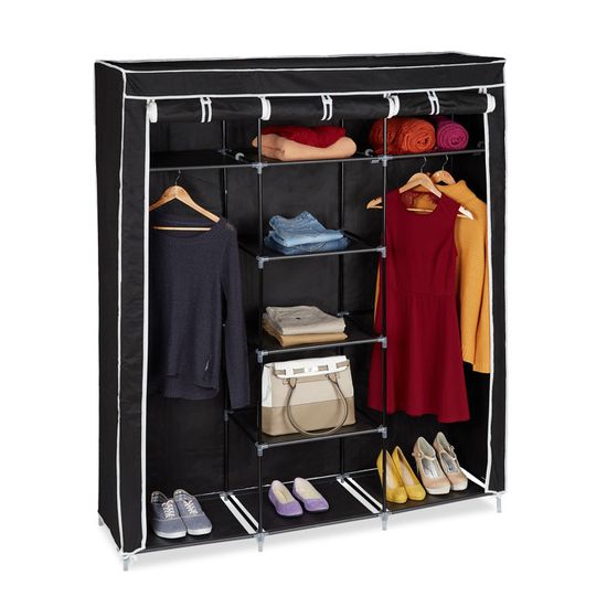 Relaxdays Grande armoire pliante en tissu VALENTIN HxlxP 173 x 148 x 42,5 cm Penderie avec 2