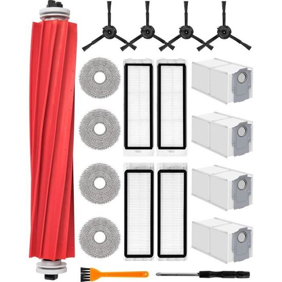 Kit Accessoires Pour Roborock Qrevo Curv - 1 Brosse Principale, 2 Filtres, 4 Tampons Lavables, 4 Sacs à Poussière